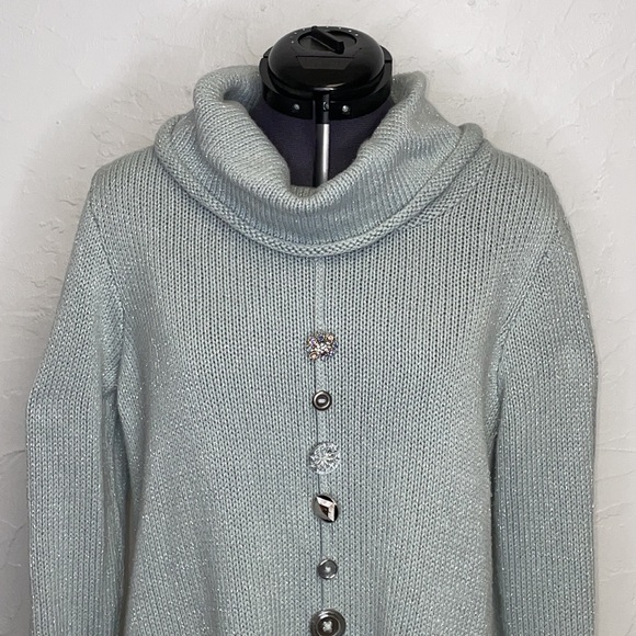 Soft Surroundings Nordic Nights Blue/Gray Metallic Silver Sweater - Picture 2 of 8